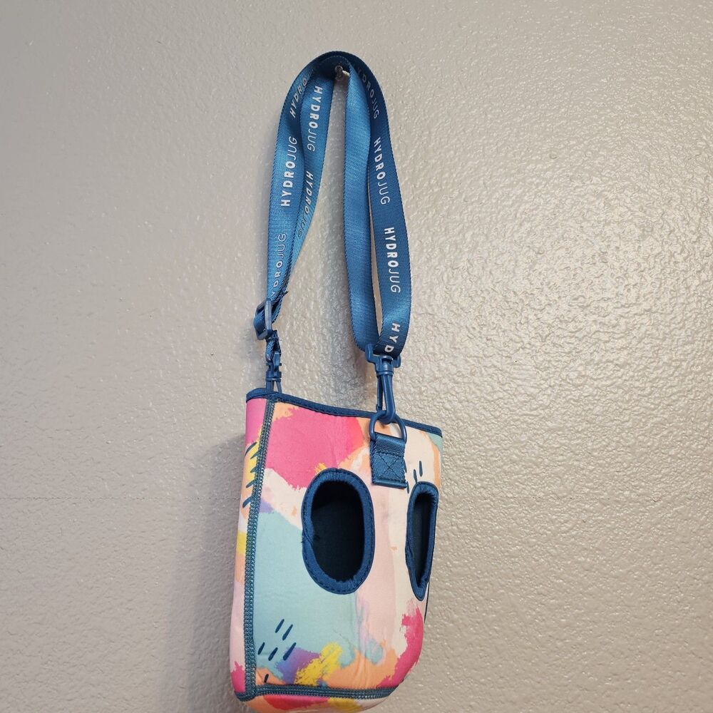 HydroJug Neoprene Water Bottle Holder Sling Strap Carrier Pockets Colorful Gym